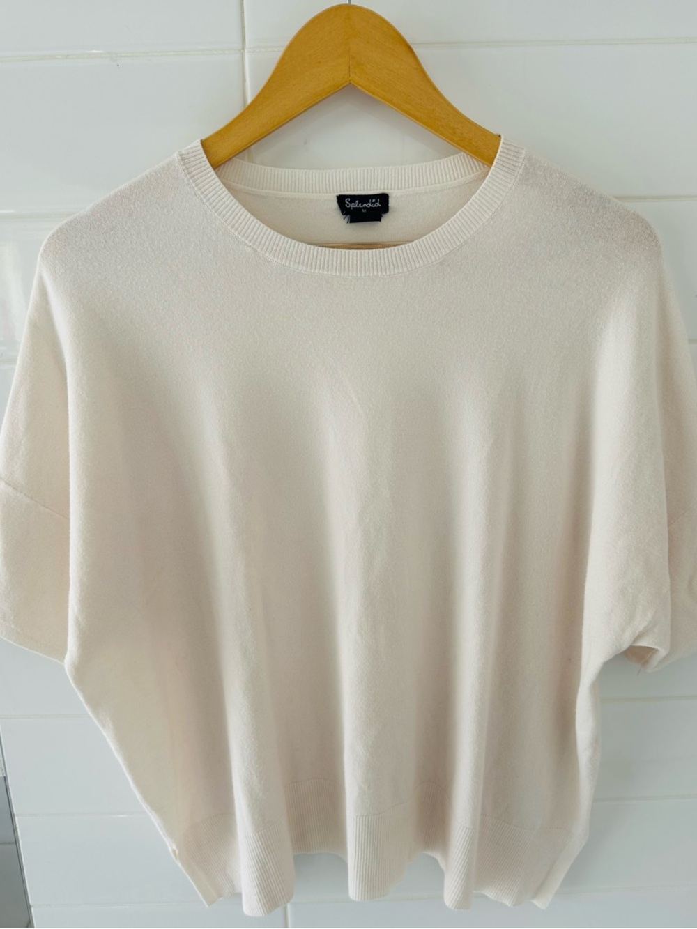 Splendid Cream Short Sleeve Crew Neck Boxy Luxury Lounge - Picture 2 of 7